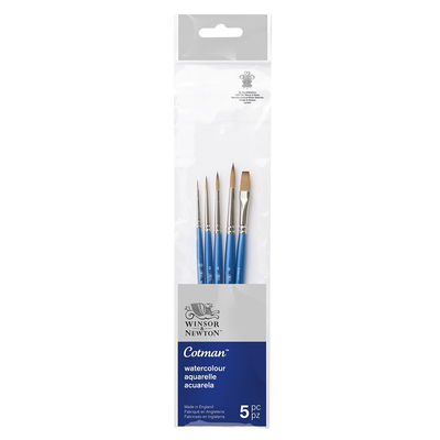 Winsor & Newton Cotman akvarellpenslar, set om tre stycken runda penslar i storlekarna 00, 2, 4 och 6 samt platt one stroke i storleken 6 mm