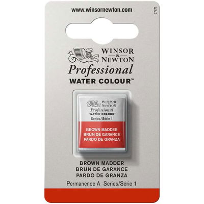 Förpackning med Winsor & Newton Professional akvarellfärg Brown Madder halvkopp