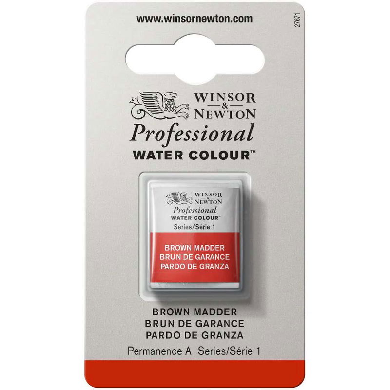 Förpackning med Winsor & Newton Professional akvarellfärg Brown Madder halvkopp