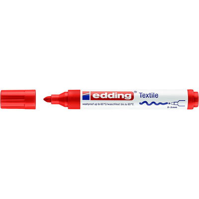 Textilmarker med 2-3 mm spets. Tvättbar i 60 grader. Färg: Röd