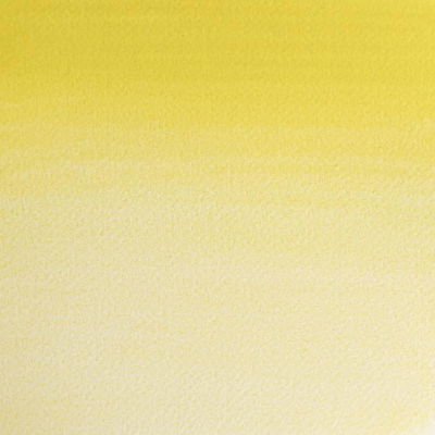 Färgprov av Winsor & Newton Professional Water colour Lemon Yellow. En klar, kall gul akvarellfärg med hög transparens.