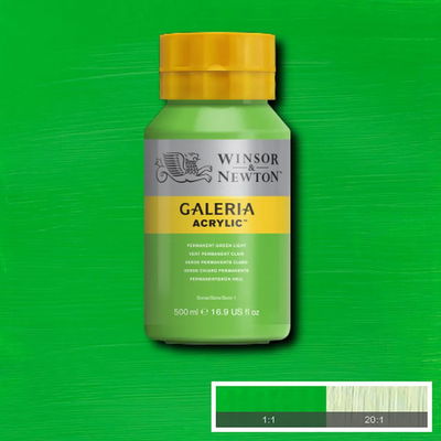 Flaska med 500 ml akrylfärg. Winsor & Newton Galeria Permanent Green Light