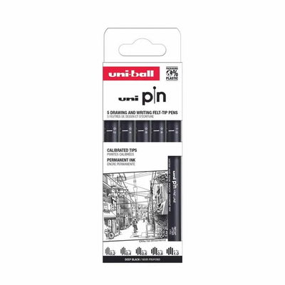 Uni-pin sketching set 5 st pennor, 3 fine liners och 2 st brush pen med olika spetsar