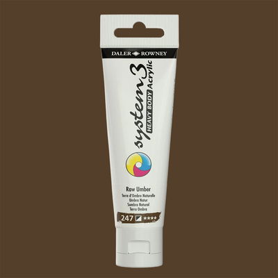 Akrylfärg i tub System3 Heavy Body Raw Umber 247 med färgprov