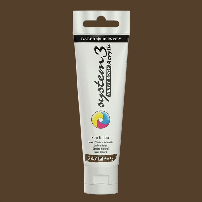 Akrylfärg i tub System3 Heavy Body Raw Umber 247 med färgprov