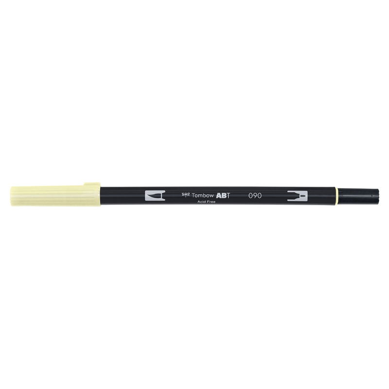 Vattenbaserad penna med två spetsar, en fineliner och en penselspets, Tombow ABT Dual Brush Lemon Cream