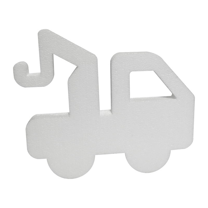 Lastbil med kran tillverkad av frigolit till pyssel och dekoration