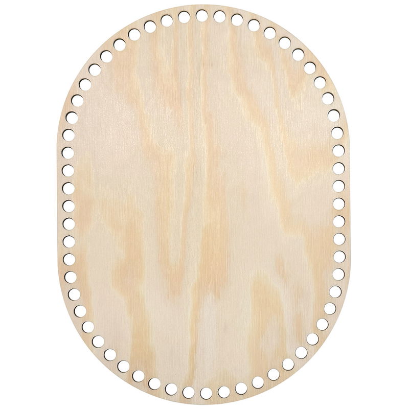 Oval bas till virkade korgar. Denna korgbotten har storleken 22x30 cm och är tillverkad i furu