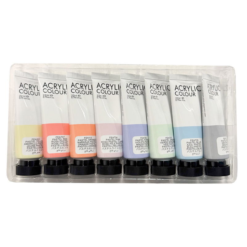 Acrylic Colour Pastell akrylfärger 8x22 ml i tråg