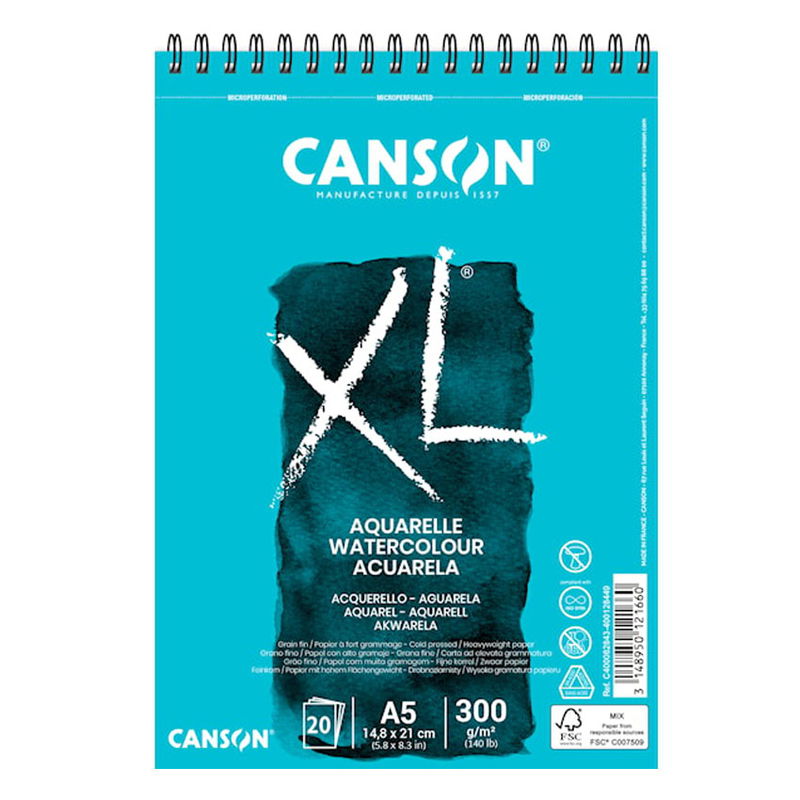 Canson XL akvarellblock A5, 20 ark