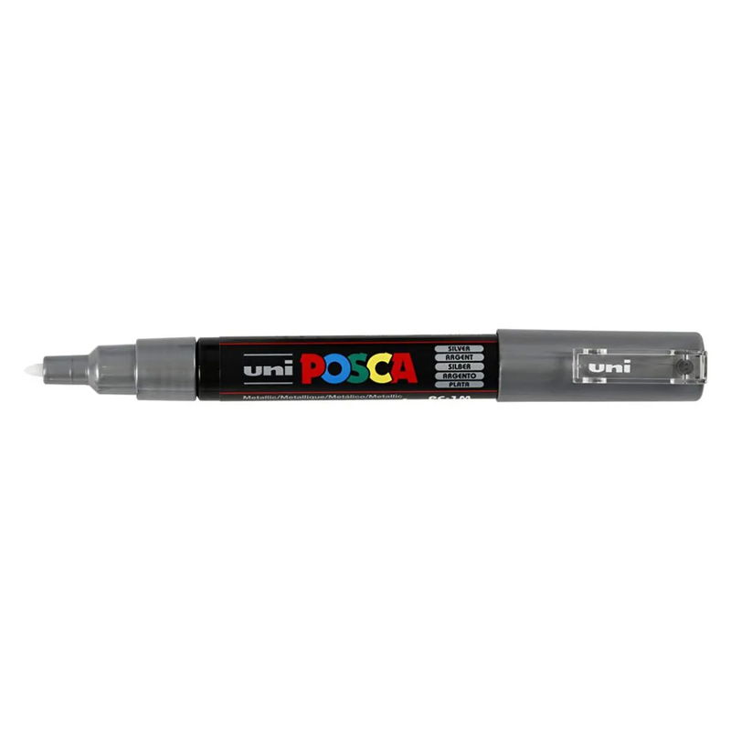 Posca PC-1MC Silver med spets synlig, öppen marker sedd från sidan