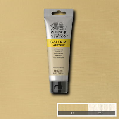 Tub med 120 ml akrylfärg. Winsor & Newton Galeria Buff Titanium
