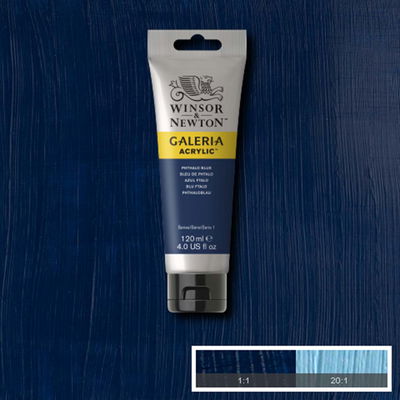 Tub med 120 ml akrylfärg. Winsor & Newton Galeria Phthalo Blue