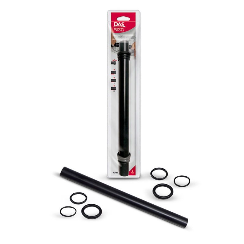 DAS kavel (DAS Professional Rolling pin), förpackning med kavel och ringar som styr tjockleken på det du kavlar