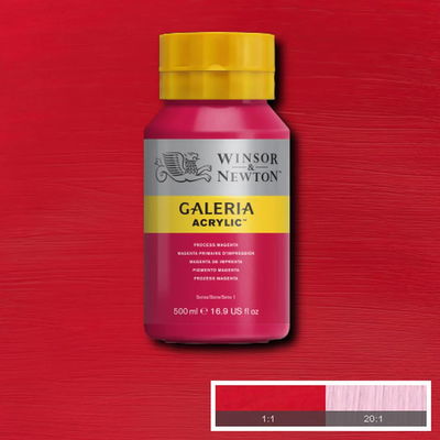 Flaska med 500 ml akrylfärg. Winsor & Newton Galeria Process Magenta