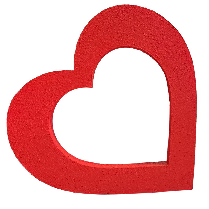 Frigolithjärta med hål i mitten, perfekt till dekorationer, högtider och pyssel. På bilden rödmålat med Just Red.