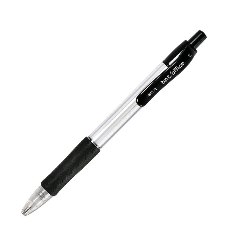 Svart stiftpenna 0,7 mm från BNT Office med tryckmekanism och ergonomiskt gummigrepp