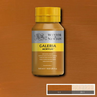 Flaska med 500 ml akrylfärg. Winsor & Newton Galeria Raw Sienna Opaque