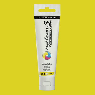 Akrylfärg i tub System3 Heavy Body Lemon Yellow 651 med färgprov