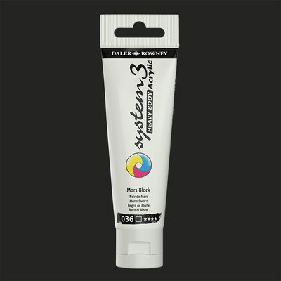 Akrylfärg i tub System3 Heavy Body Mars Black 036 med färgprov