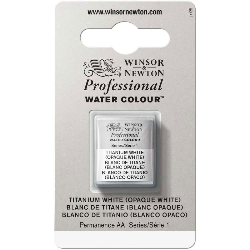 Förpackning med Winsor & Newton Professional akvarellfärg Titanium White halvkopp