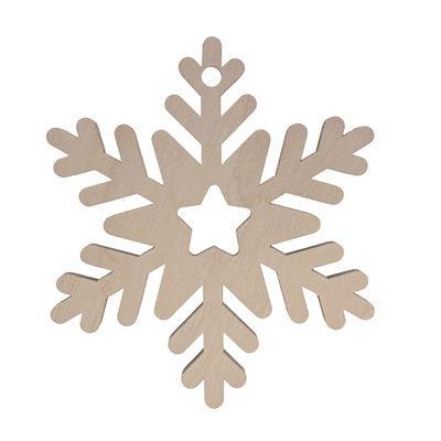 Julgranshänge Snöflinga av björkplywood 6 mm med utskuren stjärna, dekorativ träprydnad för julgran och pynt