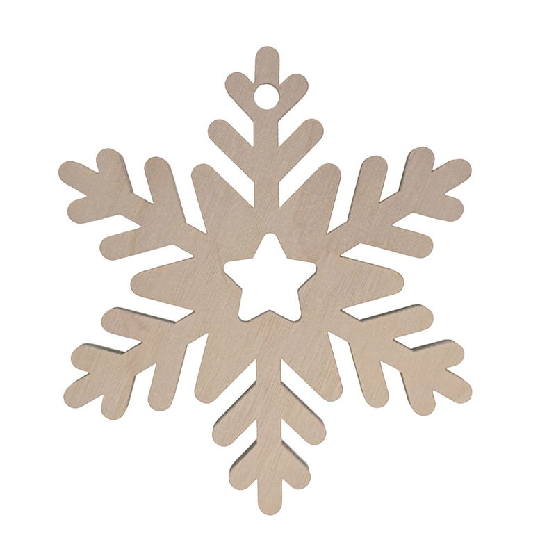 Julgranshänge Snöflinga 8 cm Julgranshänge Snöflinga av björkplywood 6 mm med utskuren stjärna, dekorativ träprydnad för julgran och pynt