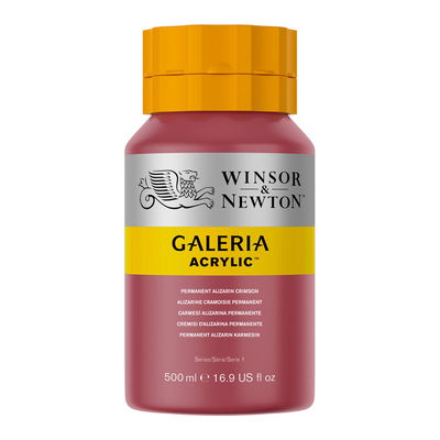 Flaska med 500 ml akrylfärg. Winsor & Newton Galeria Permanent Alizarin Crimson