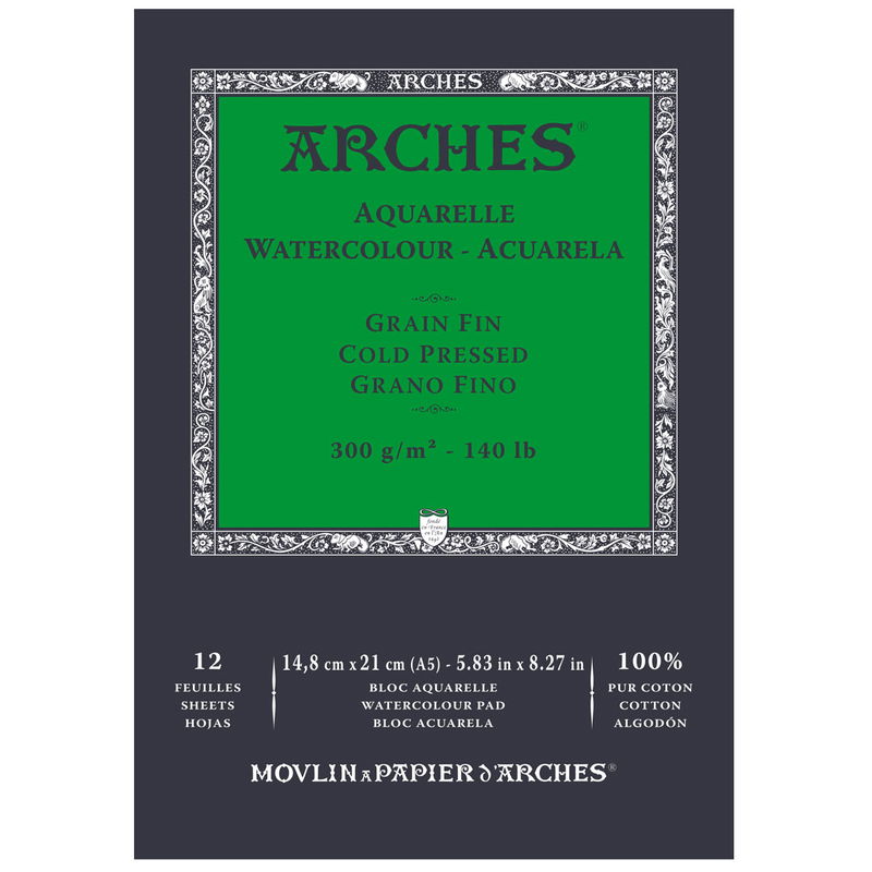 Arches akvarellblock fin gräng Cold pressed A5