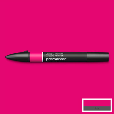 Winsor & Newton Promarker Magenta M865 marker med färgprov och bakgrund i samma ton