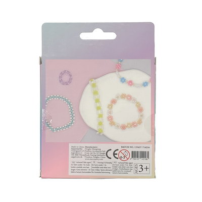 Baksida av glaspärlor rosa, lila och blåa färger 90 g med exempel på armband och halsband