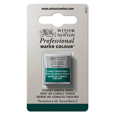 Förpackning med Winsor & Newton Professional akvarellfärg Cobalt Green Deep halvkopp