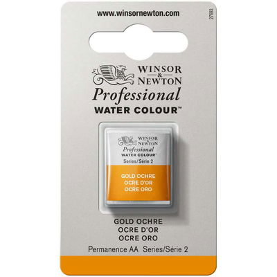 Förpackning med Winsor & Newton Professional akvarellfärg Gold Ochre halvkopp