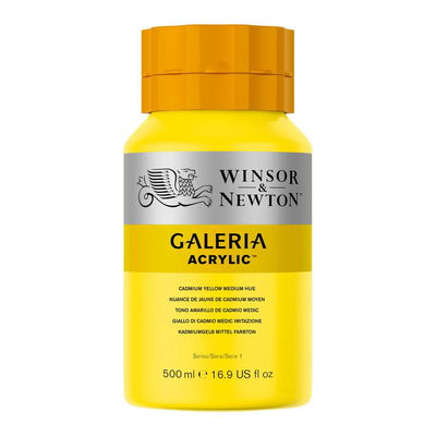 Flaska med 500 ml akrylfärg. Winsor & Newton Galeria Cadmium Yellow Medium Hue