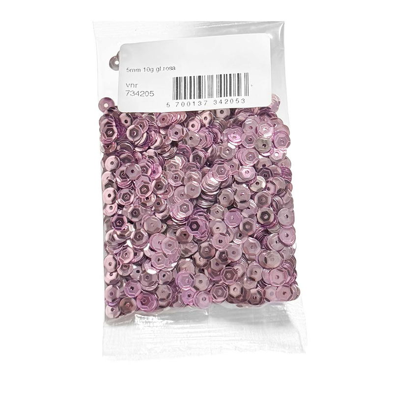 Påse med gammalrosa paljetter 5 mm 10 g för dekoration och pyssel