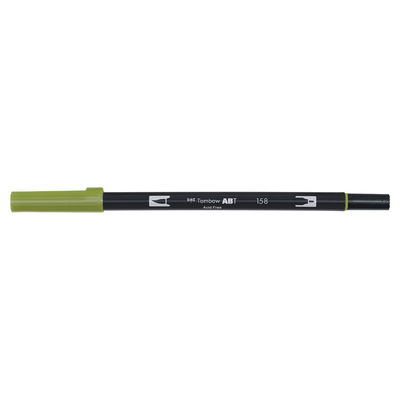 Vattenbaserad penna med två spetsar, en fineliner och en penselspets, Tombow ABT Dual Dark Olive