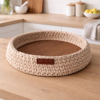 Virkad korg i köksmiljö - Cria kurs i virkning, lär dig virka en korg