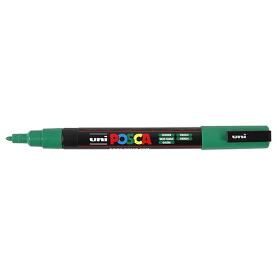 Posca PC-3M Green med spets synlig, öppen marker sedd från sidan
