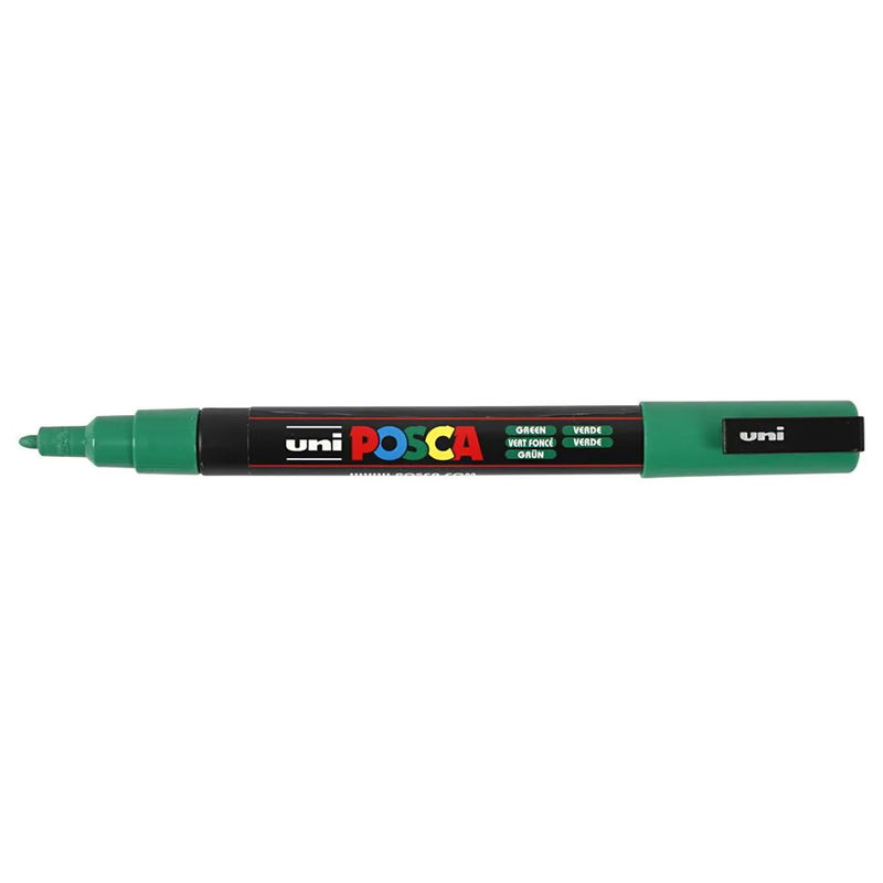 Posca PC-3M Green med spets synlig, öppen marker sedd från sidan