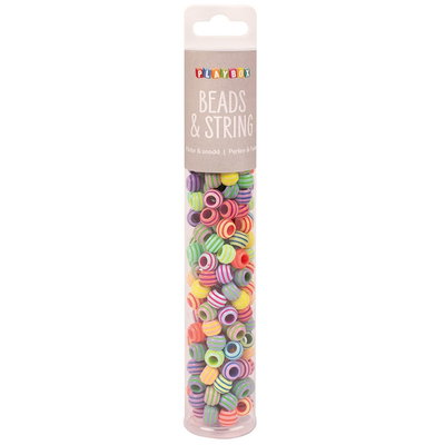 Playbox Beads & String förpackning med randiga pärlor i pastell