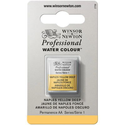 Förpackning med Winsor & Newton Professional akvarellfärg Naples Yellow Deep halvkopp