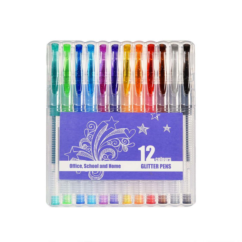 Glitterpennor 12 st i praktiskt fodral med färgglada spetsar