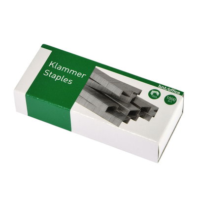 Häftklammer 26/6 1000-pack i grön och vit förpackning från bnt office