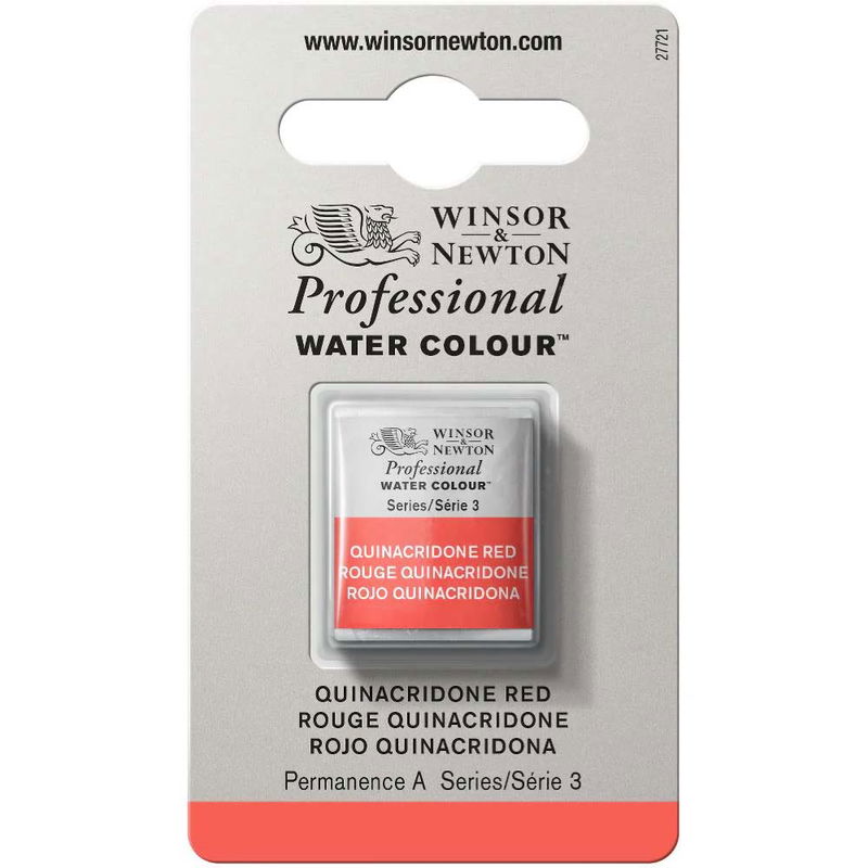 Förpackning med Winsor & Newton Professional akvarellfärg Quinacridone Red halvkopp