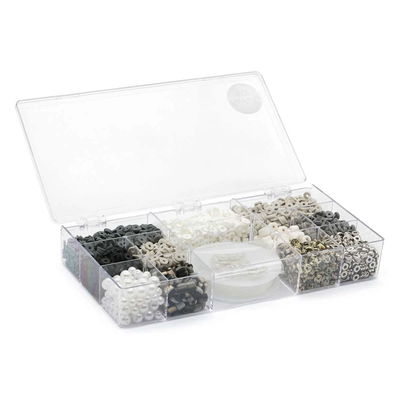 Heishi Fimo-pärlor mix svart/grå/vit Heishi Fimo-pärlor mix i svart, grått och vitt med elastisk tråd i förvaringsask