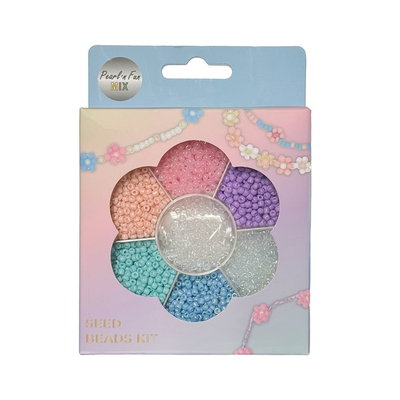 Glaspärlor mixade färger 90 g i rosa, lila och blåa nyanser med elastisk tråd