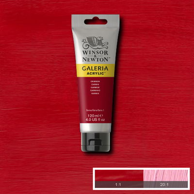 W&N Galeria Crimson Winsor & Newton Galeria Akrylfärg, 120 ml tub mot färgad bakgrund. Crimson
