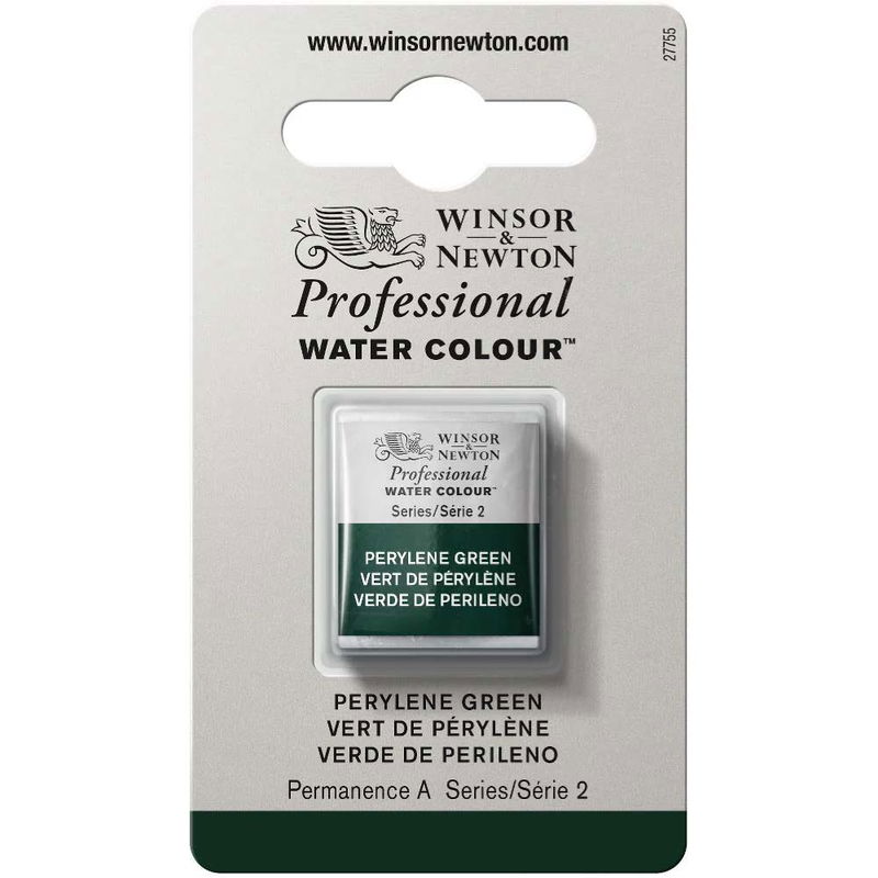 Förpackning med Winsor & Newton Professional akvarellfärg Perylene Green halvkopp