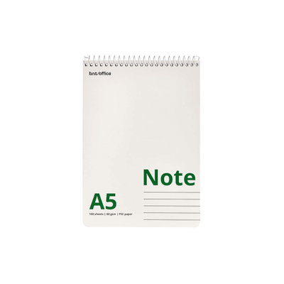 Anteckningsblock bnt office Note A5 med toppspiral, 100 ark linjerat FSC-papper i 60 g