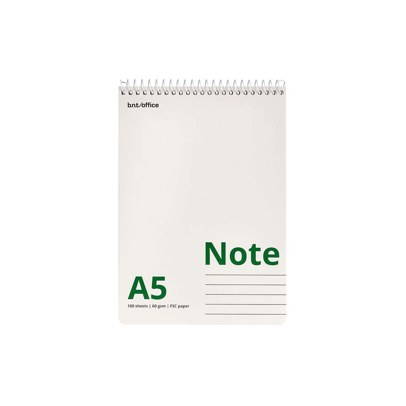 Anteckningsblock bnt office Note A5 med toppspiral, 100 ark linjerat FSC-papper i 60 g